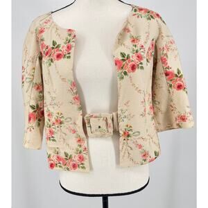Manoush Beige Women's 38/4-6 Floral Beige Cropped Jacket with Belt